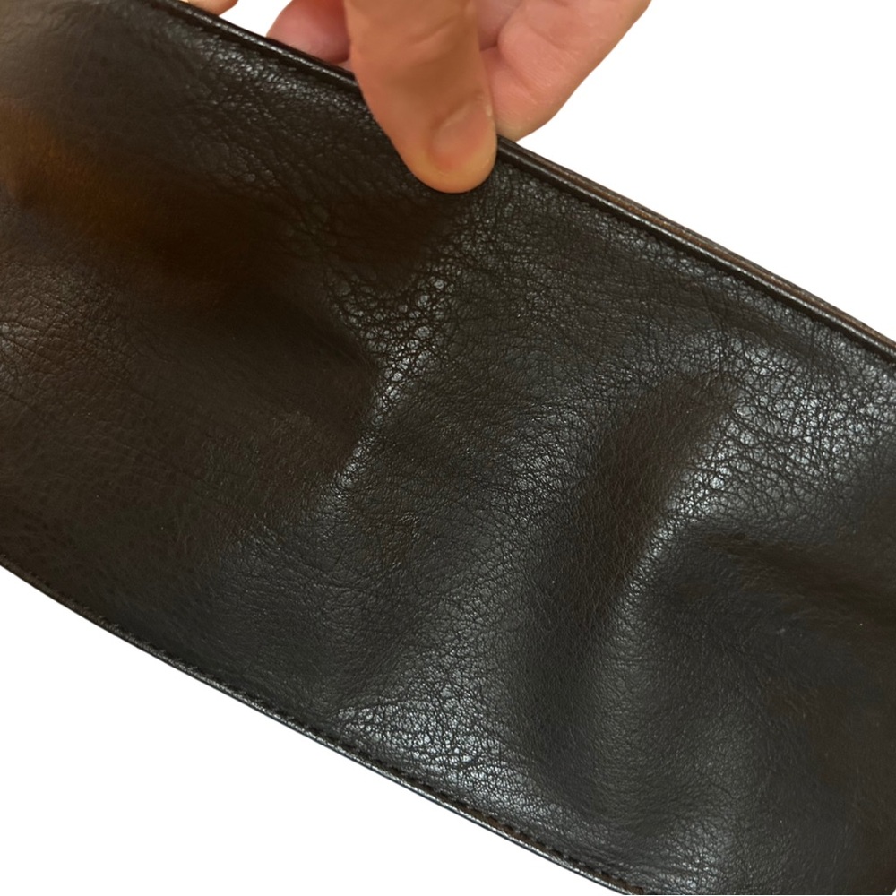 Melie Bianco vegan black faux leather “snakeskin” drawstring bag. 11x10x5. - Picture 7 of 8
